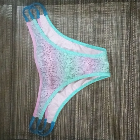 Victoria's Secret Itsy culotte pink green teal bikini with full coverage on t - Picture 6 of 9